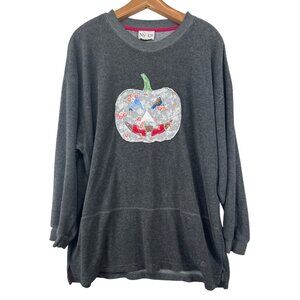 The Scrappy Camper + NY&Co Womens XL Upcycled Tunic Gray Terry Pumpkin Halloween